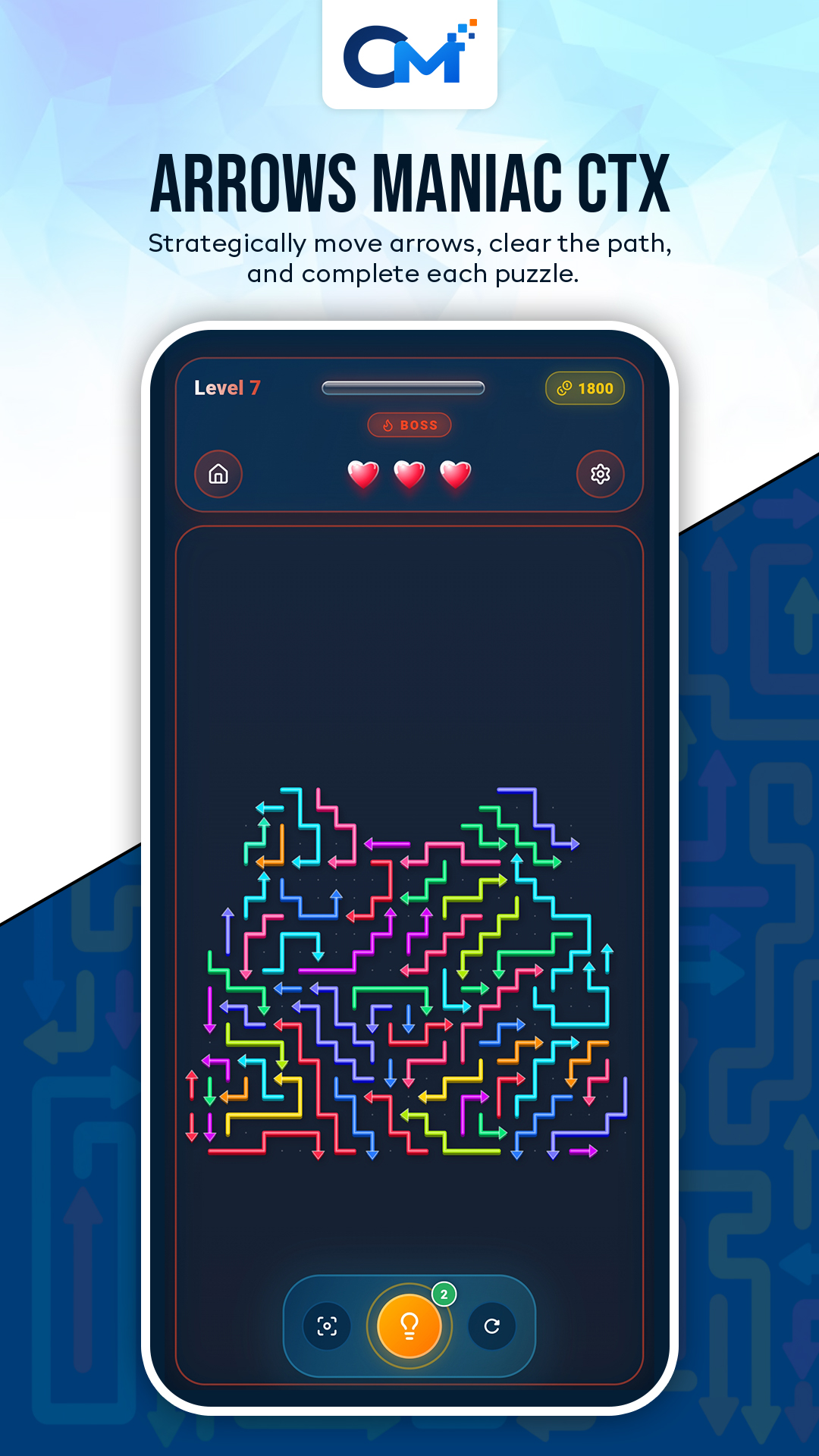 Strategically move arrows, clear the path and complete each puzzle